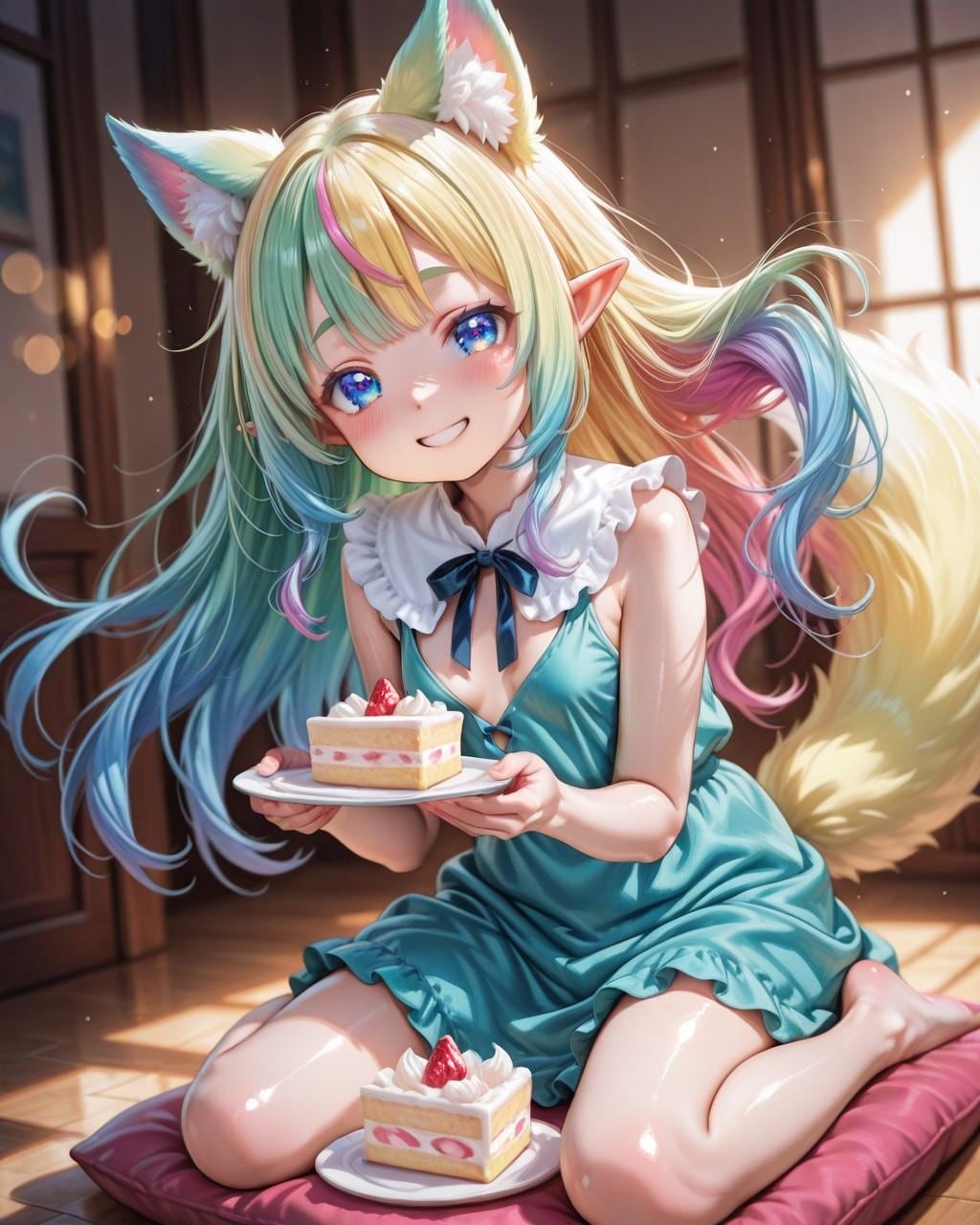 6枚）ケーキとケモ耳エルフさん