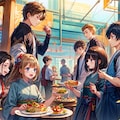 みんなでお皿に乗った料理を食べよう★（9枚）レトロモダン街シリーズ・その52 7枚目