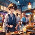 みんなでお皿に乗った料理を食べよう★（9枚）レトロモダン街シリーズ・その52 4枚目