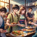 みんなでお皿に乗った料理を食べよう★（9枚）レトロモダン街シリーズ・その52 6枚目