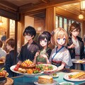 みんなでお皿に乗った料理を食べよう★（9枚）レトロモダン街シリーズ・その52 5枚目