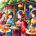 みんなでお皿に乗った料理を食べよう★（9枚）レトロモダン街シリーズ・その52 8枚目
