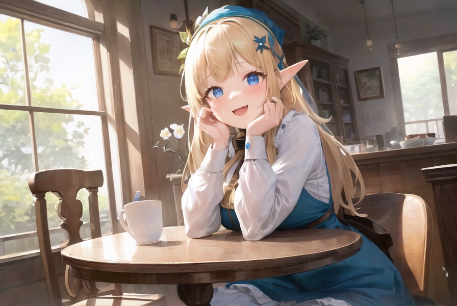 カフェに来たエルフちゃん