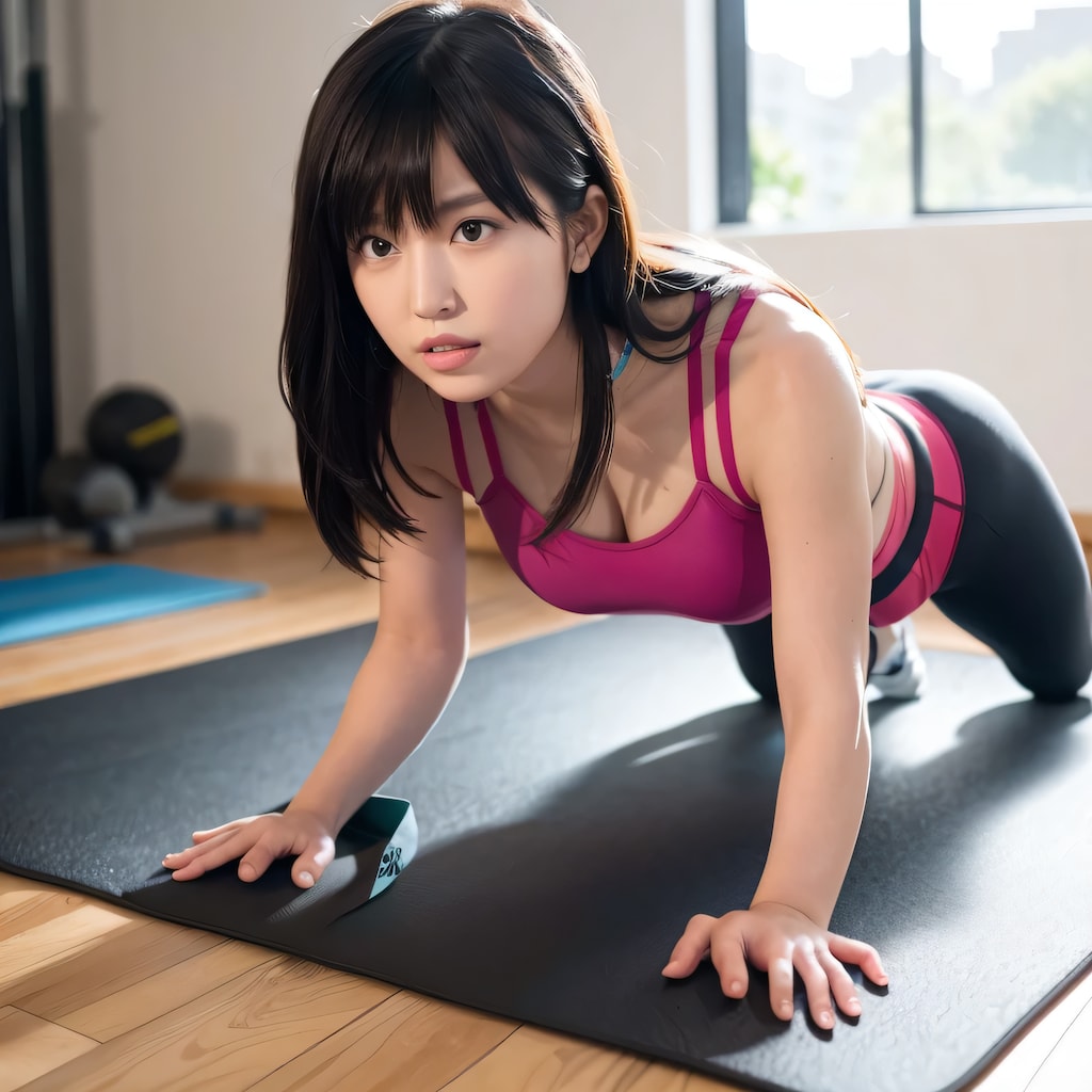 黒髪ロングで筋トレの美女２８