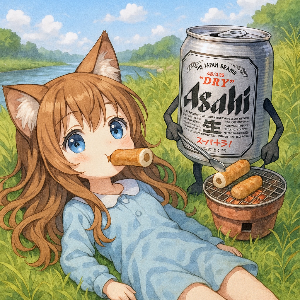 チクワを咥えて空を眺める小さな女の子