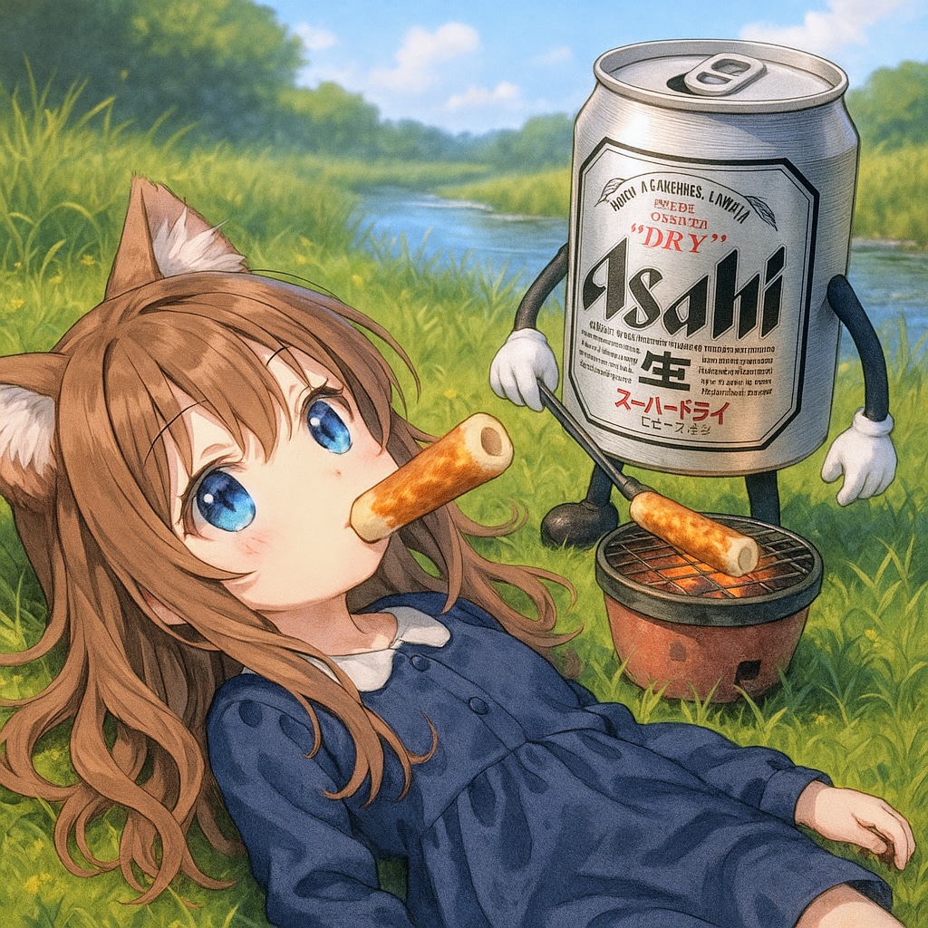 チクワを咥えて空を眺める小さな女の子