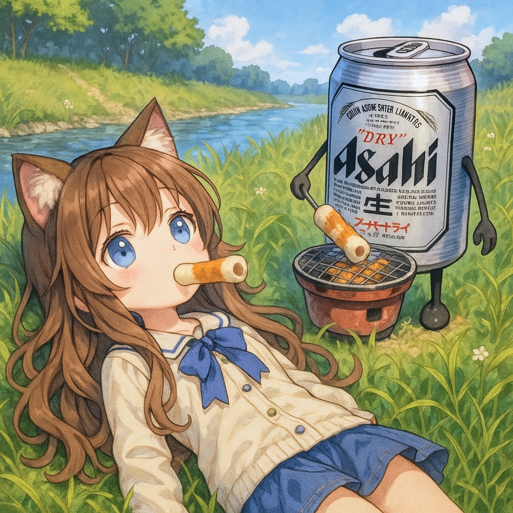 チクワを咥えて空を眺める小さな女の子