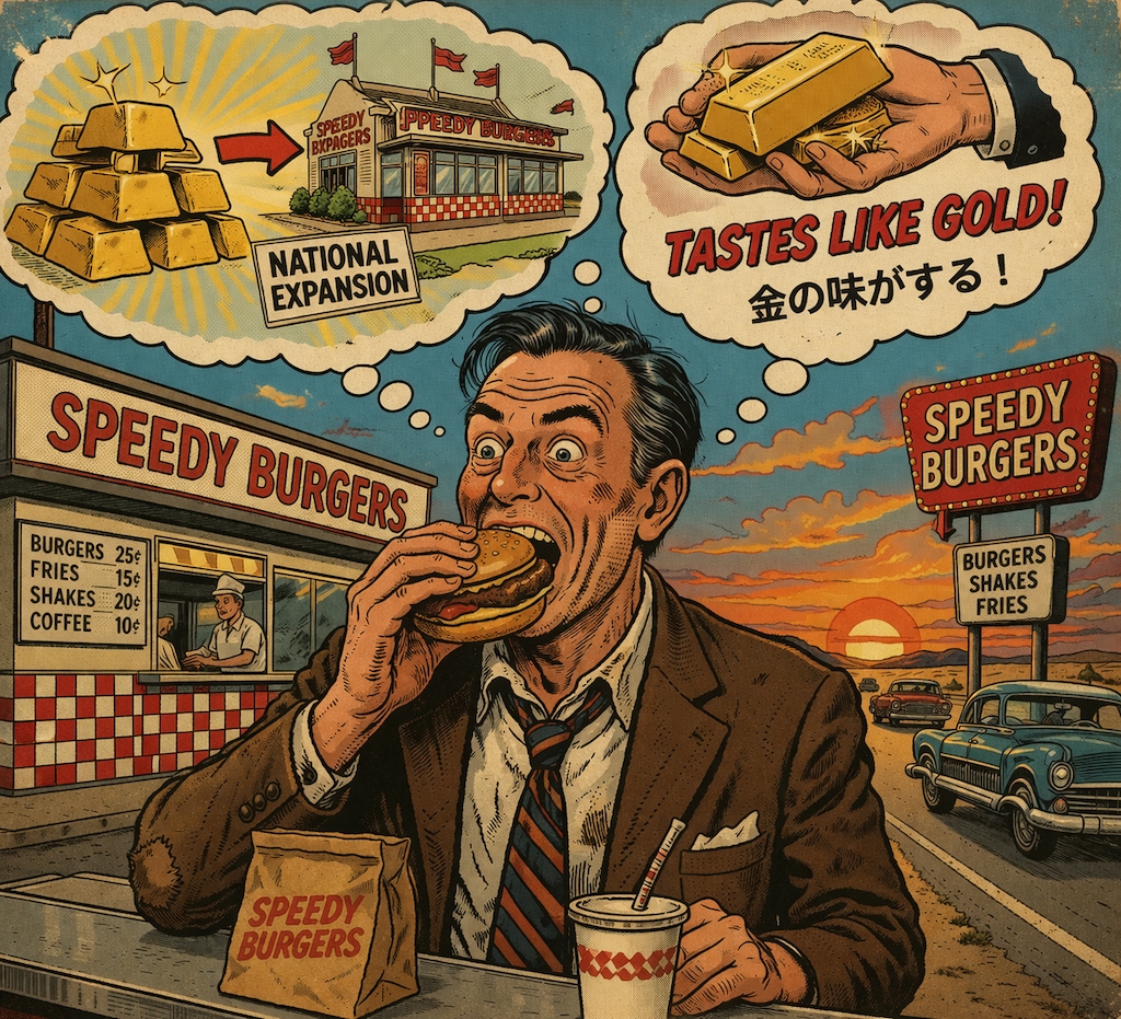 The taste of a hamburger is the taste of gold...