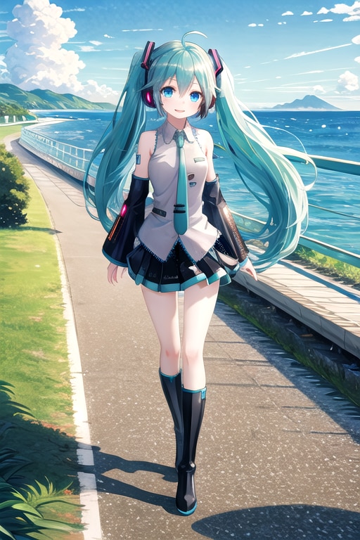 ミクと海へ続く一本道６ | の人気AIイラスト・グラビア