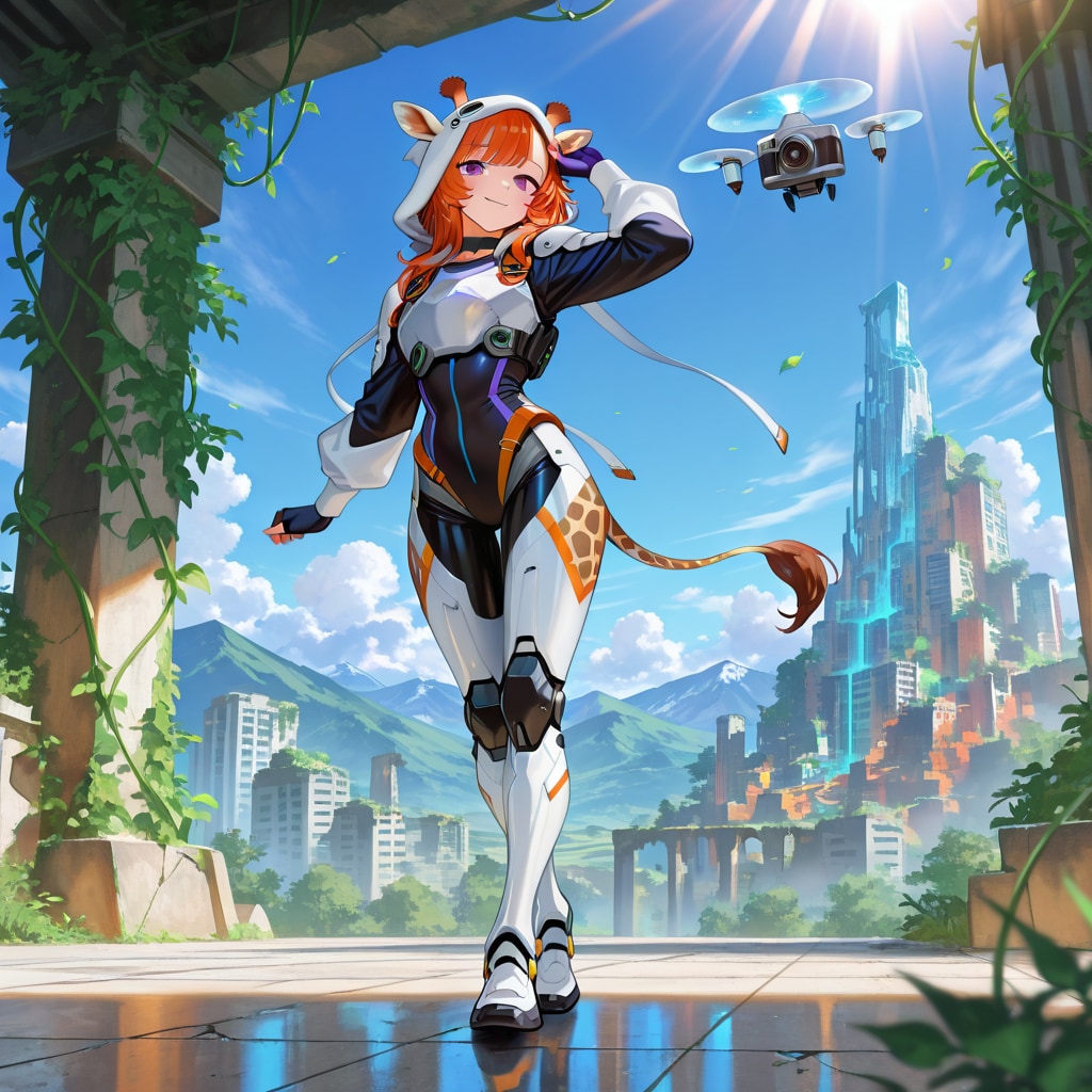 都市と廃墟とキリンフーディーメカ娘ちゃん