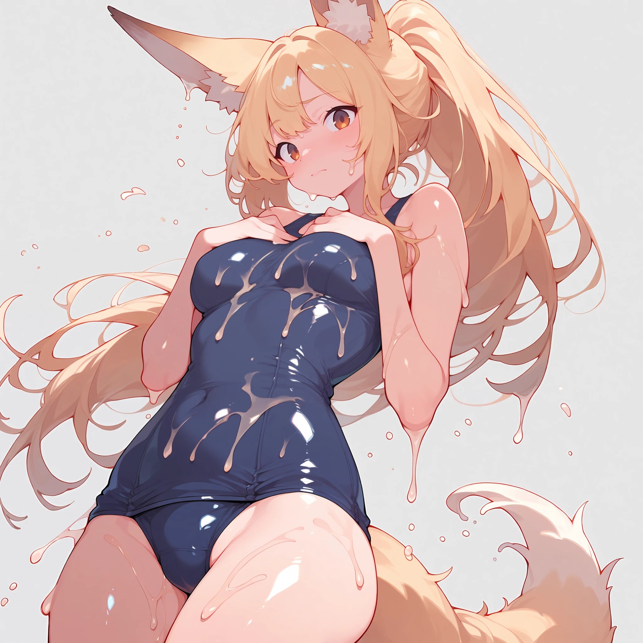 旧スクール水着＋粘液　狐娘さん