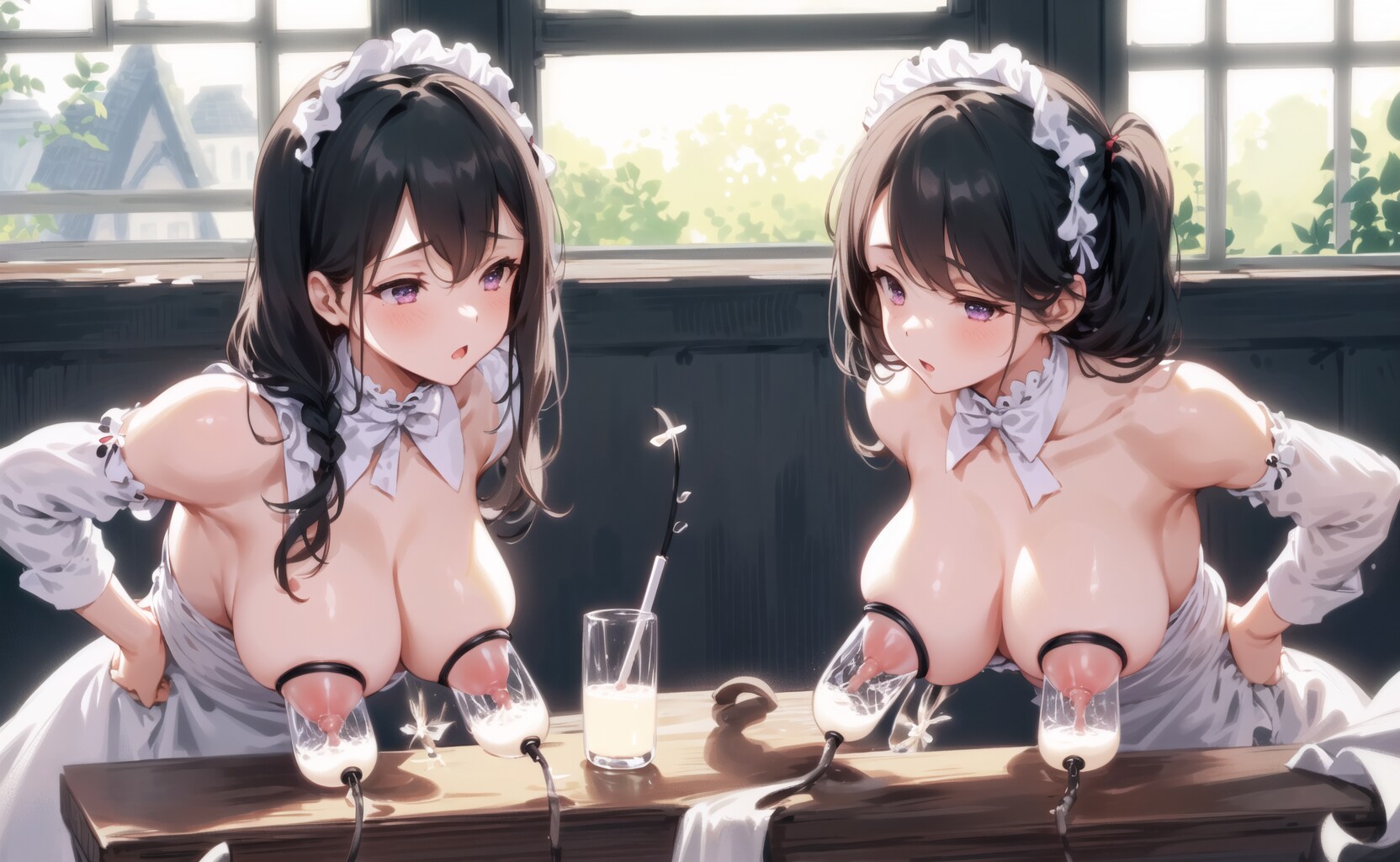 AI母乳画像特集の作品 毎朝搾りたての母乳を用意するメイドさん