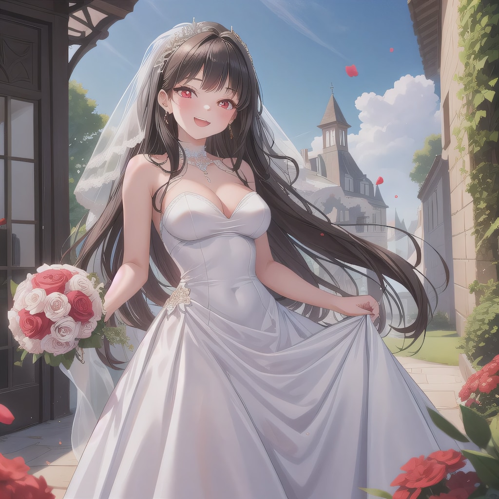 黒髪ロングでウェディングドレスの少女３５