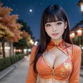 オレンジのチャイナドレスの美女 2枚目