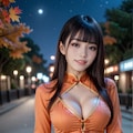 オレンジのチャイナドレスの美女 3枚目