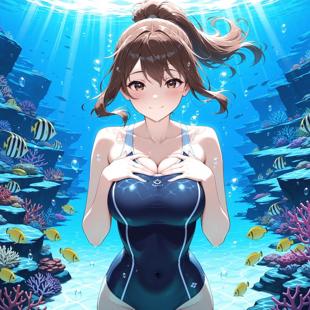 水中詰め合わせ 茶髪ポニーテール✕競泳水着編