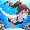 水中詰め合わせ 茶髪ポニーテール✕競泳水着編 6枚目