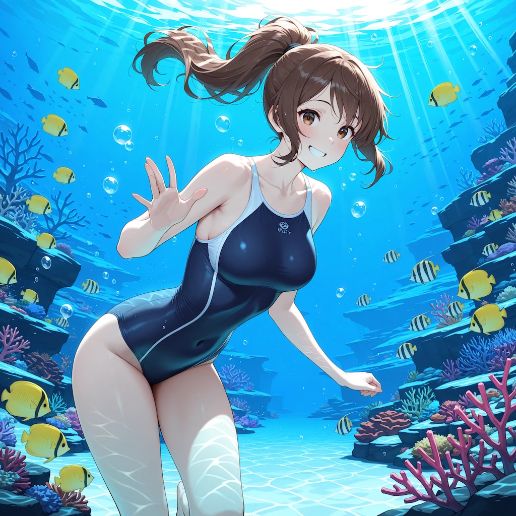 水中詰め合わせ 茶髪ポニーテール✕競泳水着編