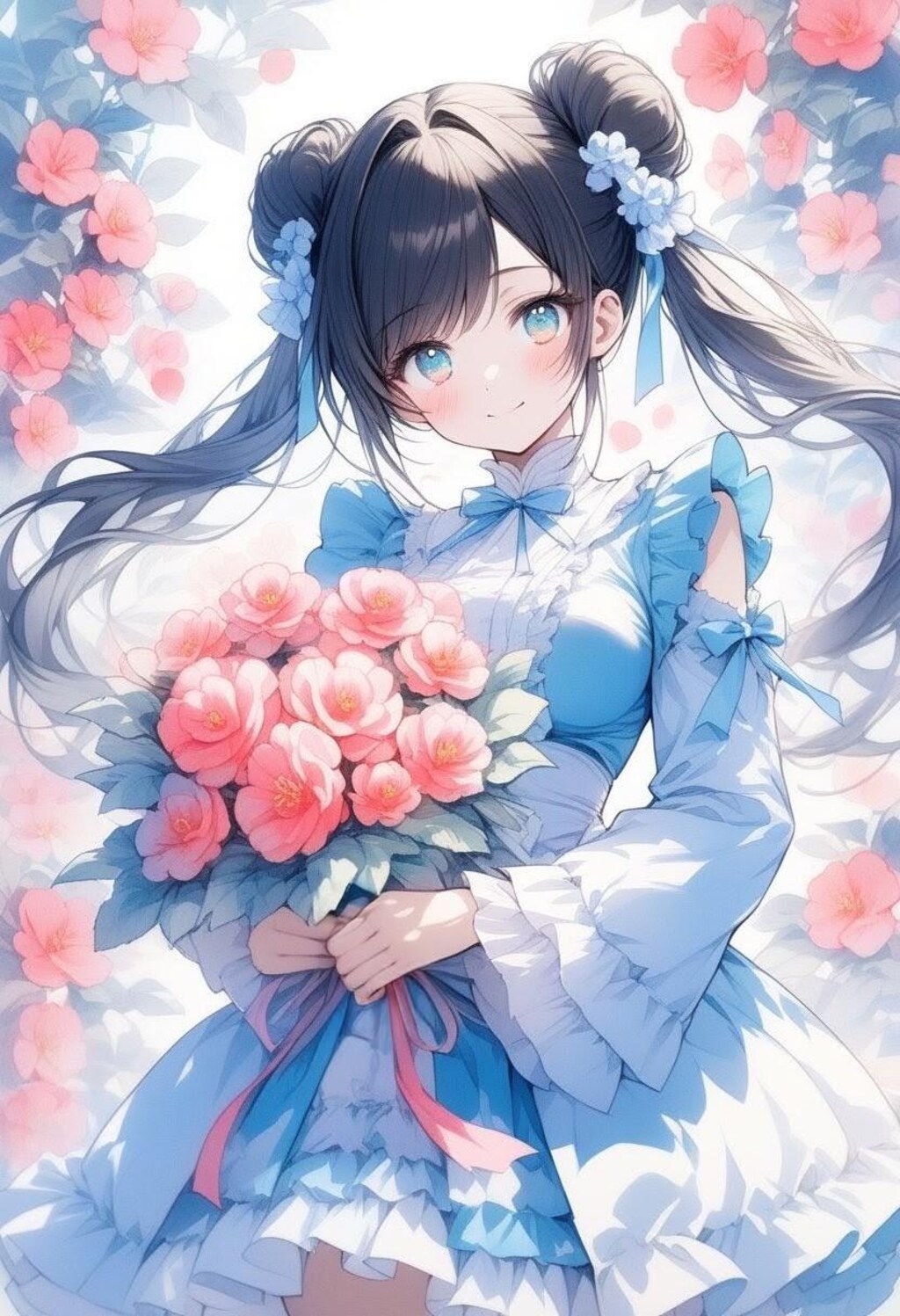 うちの子たちと花束