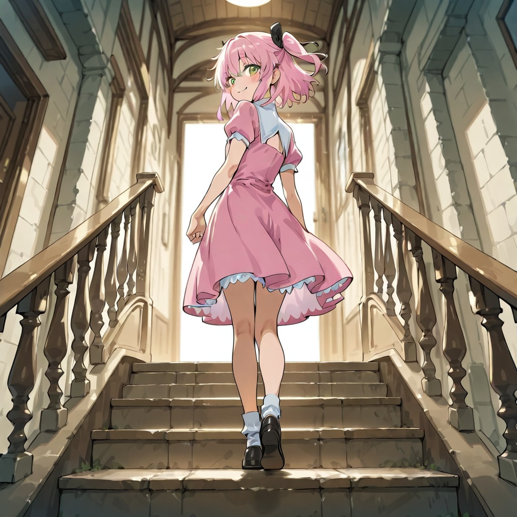 階段を登る少女