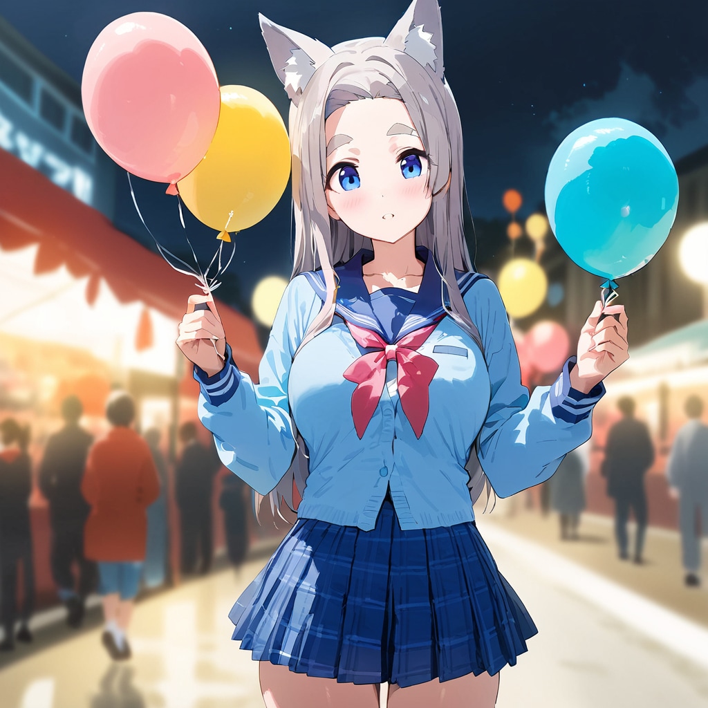 太眉の女子高生と風船 | の人気AIイラスト・グラビア