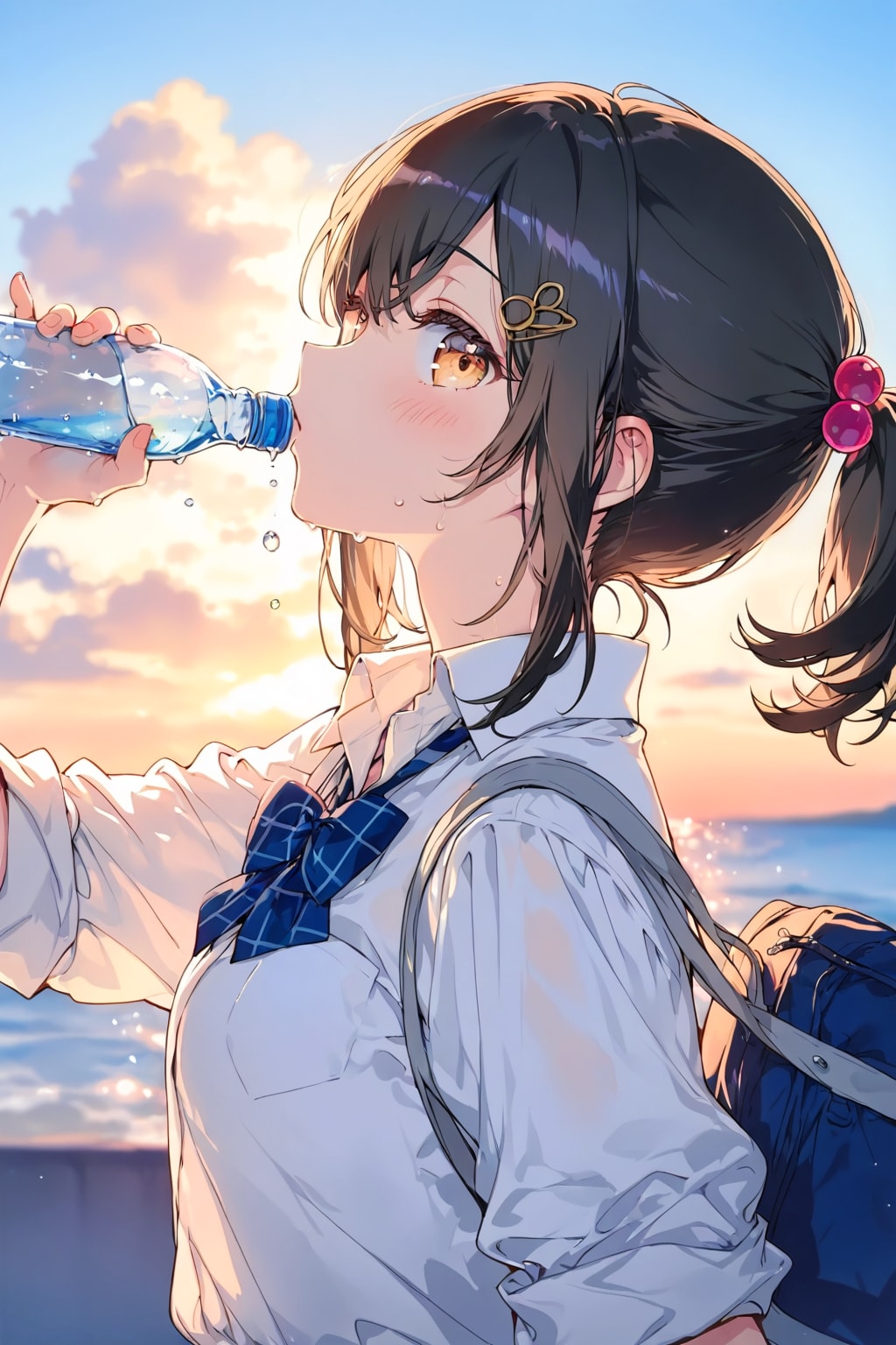 水を飲む少女