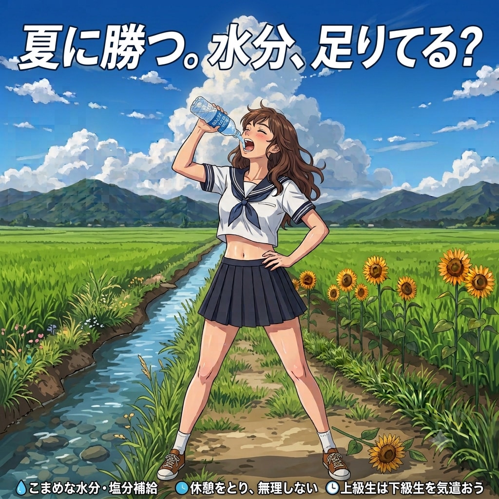 暑いから、みんな水分補給をしてね！