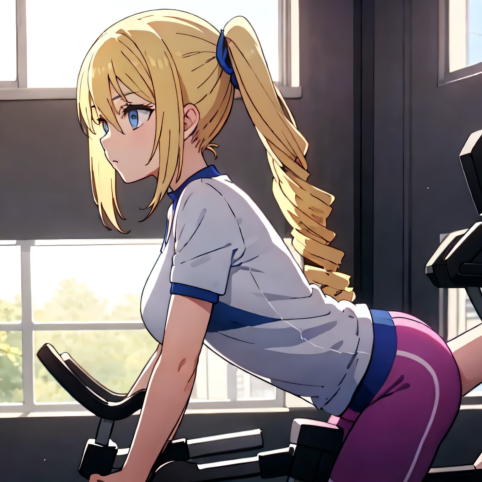 金髪ツインテでエアロバイクの少女 | の人気AIイラスト・グラビア