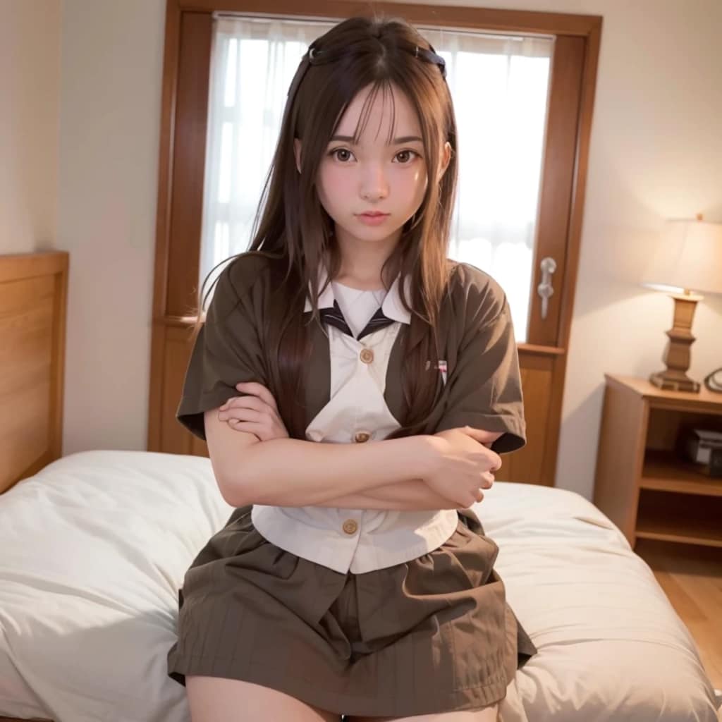 黒髪ロングで寝室の美女６４