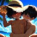 [6枚] 「はずかしいわ」 「麦わらで顔隠せばいじゃん。みんな黒いから誰だかわかりゃしないさ」 「じゃあ…大きっ！マンコが裂けそう！はぁ、はぁ、はぁ…イグぅううう♥」（水と少女・大人向け１５２） 6枚目
