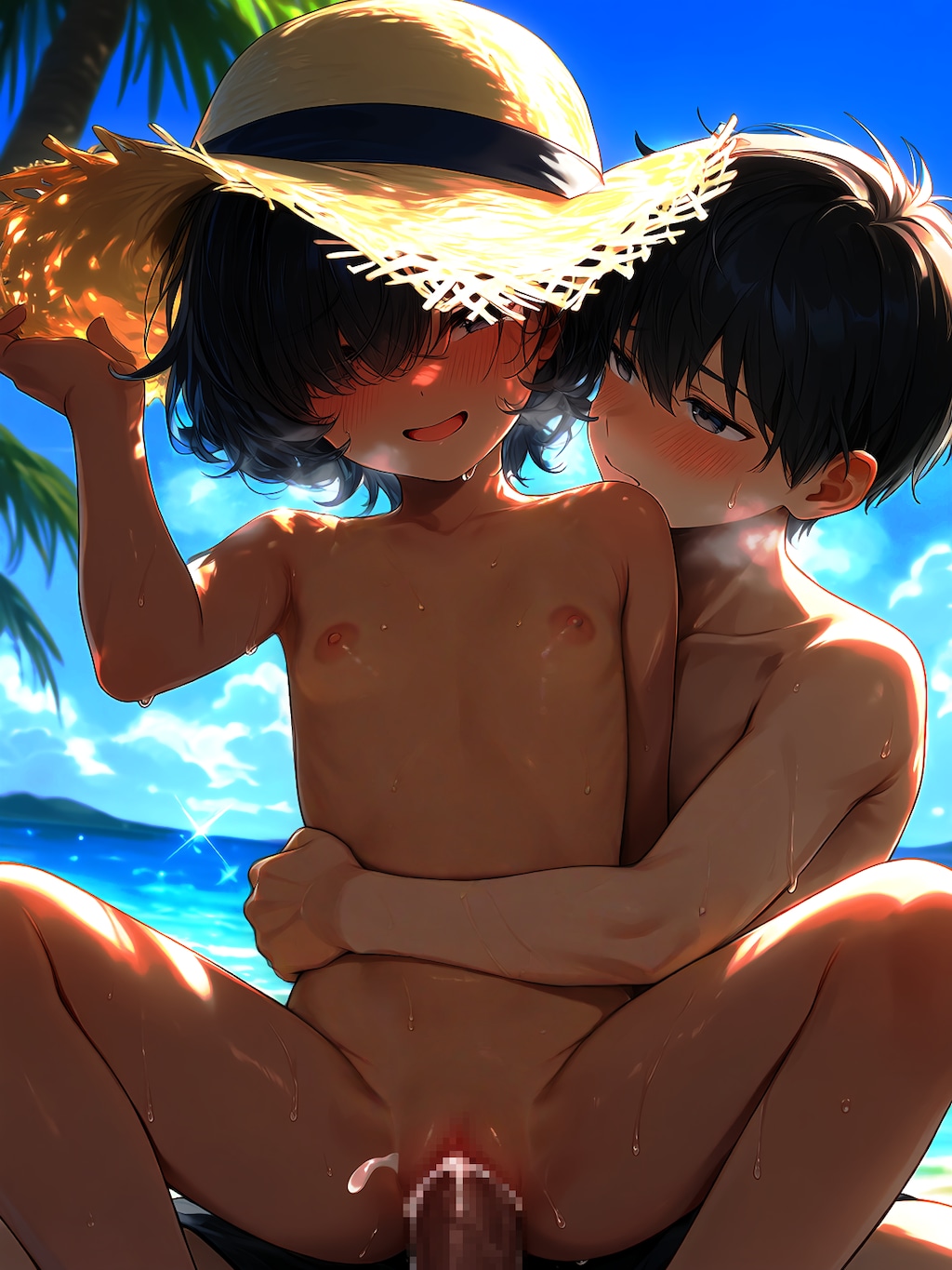 [6枚] 「はずかしいわ」 「麦わらで顔隠せばいじゃん。みんな黒いから誰だかわかりゃしないさ」 「じゃあ…大きっ！マンコが裂けそう！はぁ、はぁ、はぁ…イグぅううう♥」（水と少女・大人向け１５２）