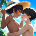 [6枚] 「はずかしいわ」 「麦わらで顔隠せばいじゃん。みんな黒いから誰だかわかりゃしないさ」 「じゃあ…大きっ！マンコが裂けそう！はぁ、はぁ、はぁ…イグぅううう♥」（水と少女・大人向け１５２） 3枚目