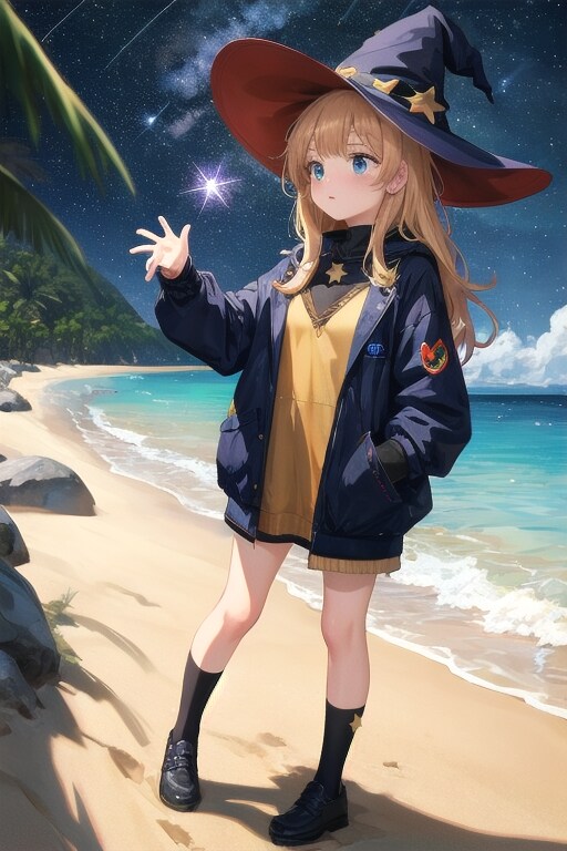 砂浜の魔女と星空 | の人気AIイラスト・グラビア