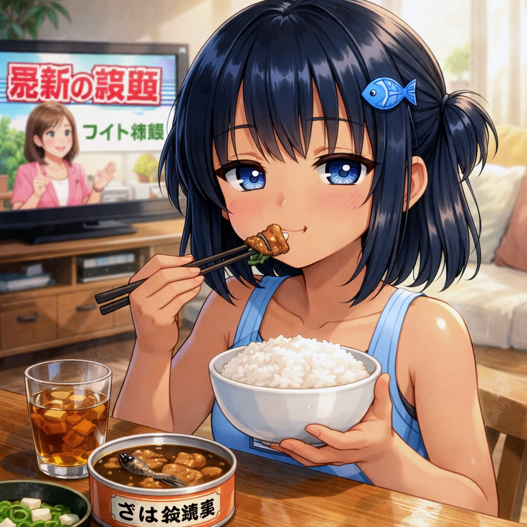 鯖缶で昼食を取るこなつちゃん