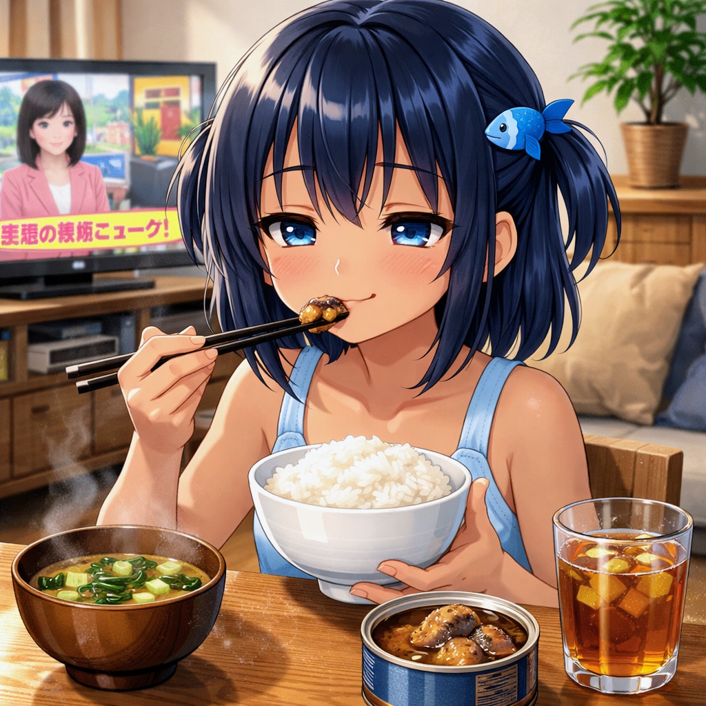 鯖缶で昼食を取るこなつちゃん