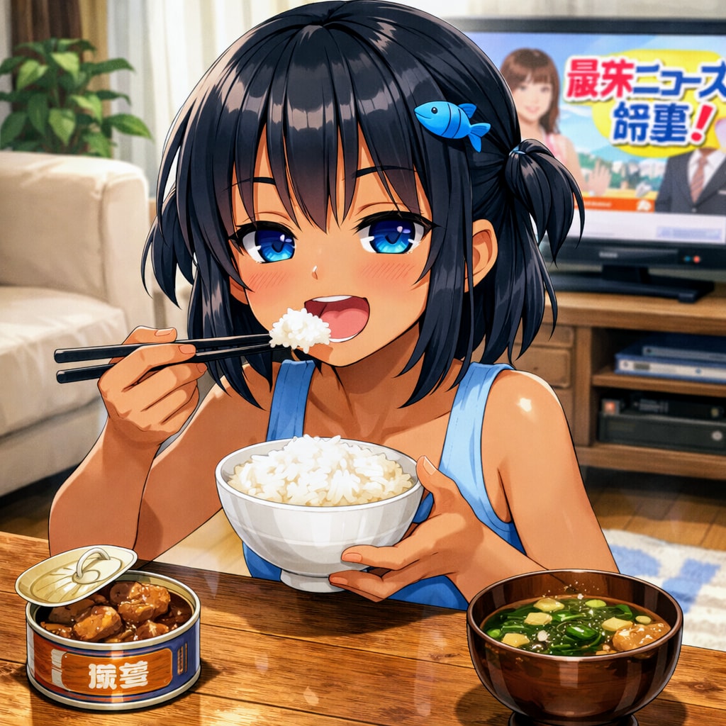 鯖缶で昼食を取るこなつちゃん