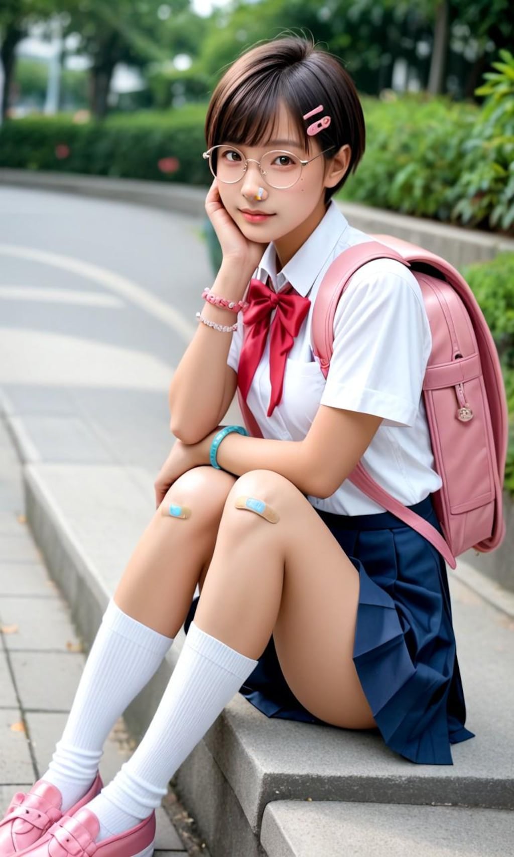 八九寺コスの丸メガネ少女