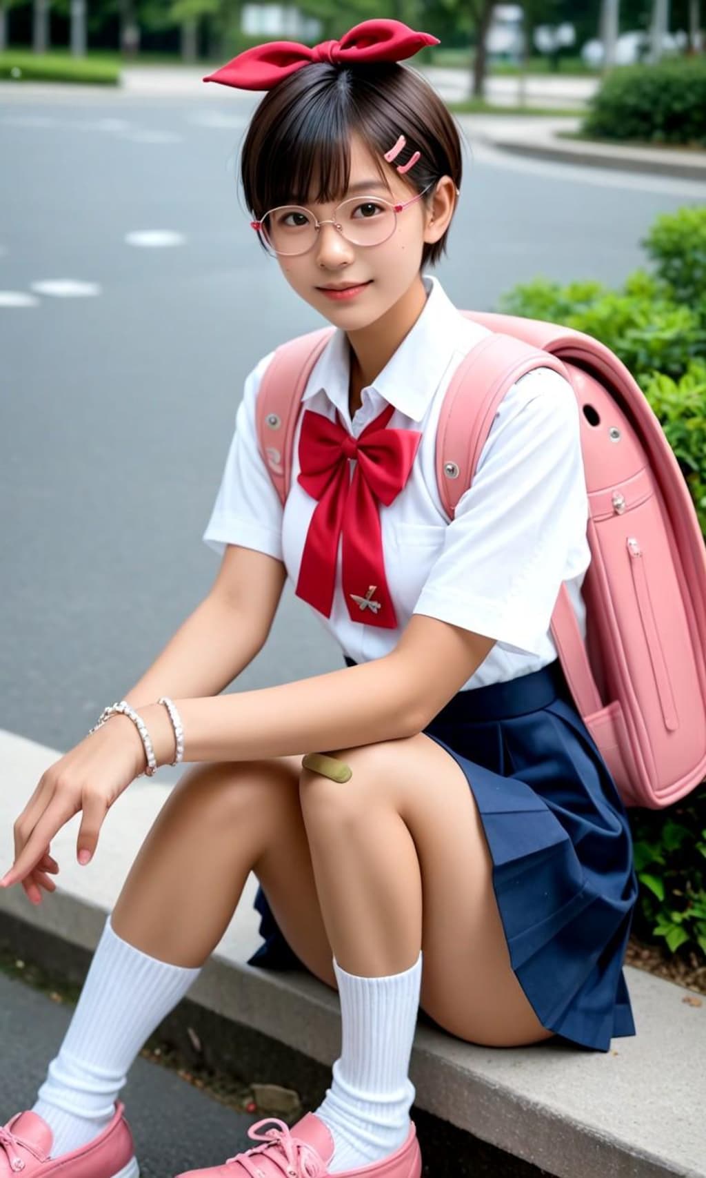 八九寺コスの丸メガネ少女