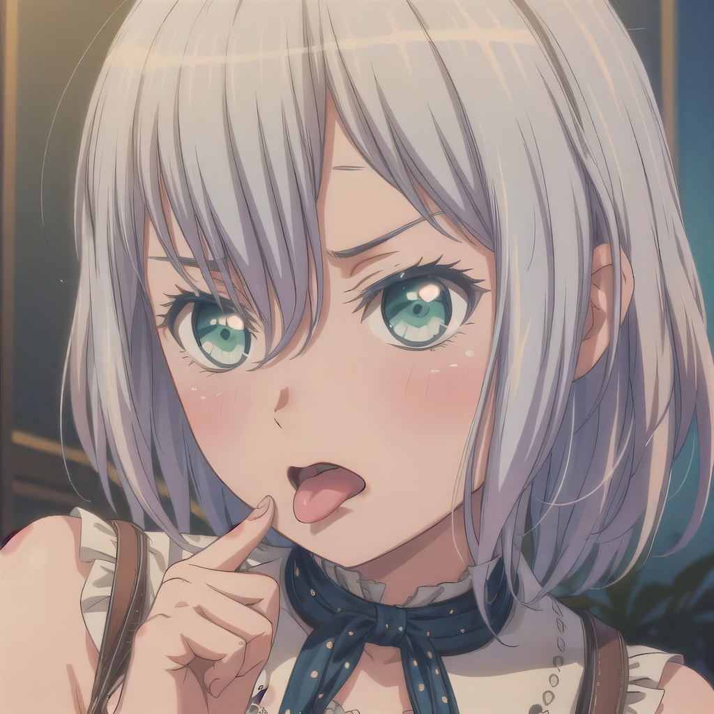 灰髪ボブの舌出し少女