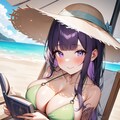 別モア︎‪💕のおかっぱヘアで読書📖(ビーチ🏖) 2枚目