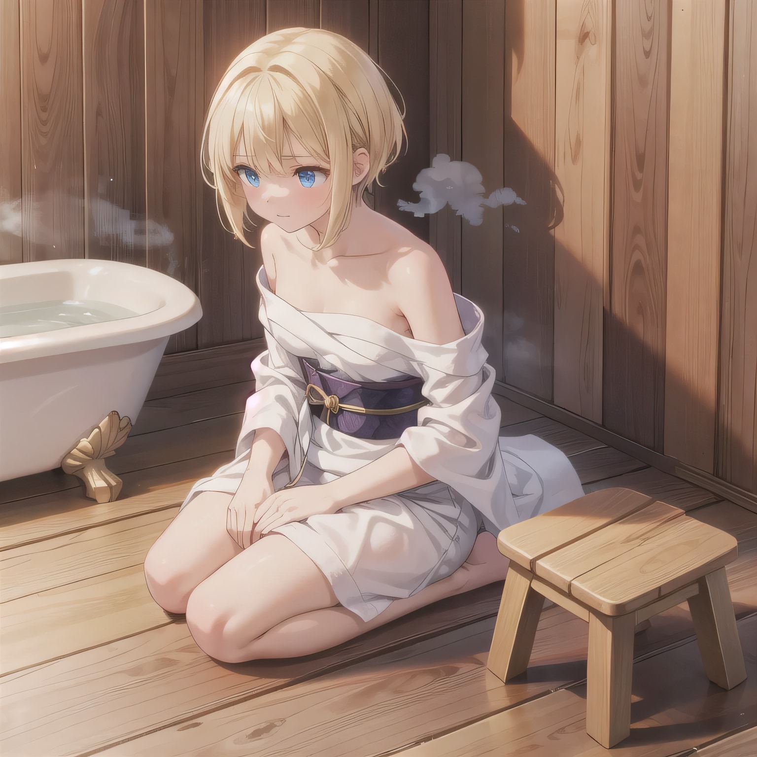 金髪ボブでお風呂の少女５ | の人気AIイラスト・グラビア