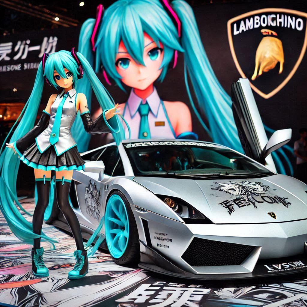 初音ミクとシルバーメタリックランボルギーニガヤルドのドリ車 | の人気AIイラスト・グラビア