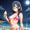 水着の菜々さんと夜の海(LILY版) 3枚目