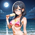 水着の菜々さんと夜の海(LILY版) 2枚目