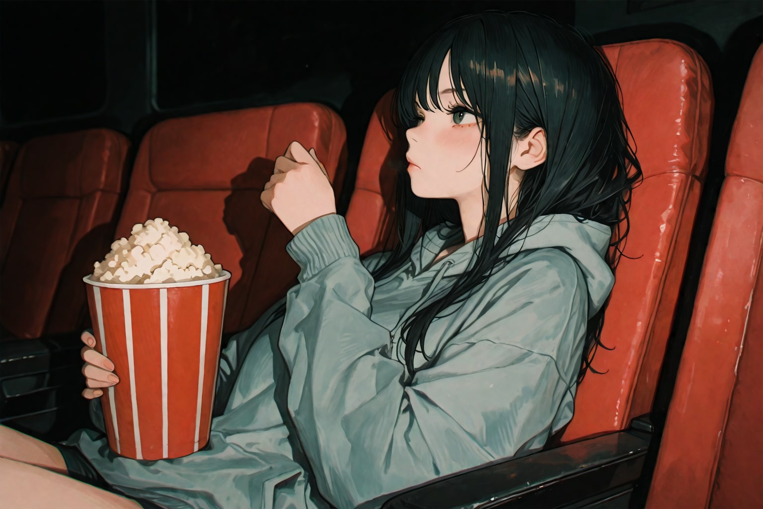 ポップコーンを食べながら | の人気AIイラスト・グラビア