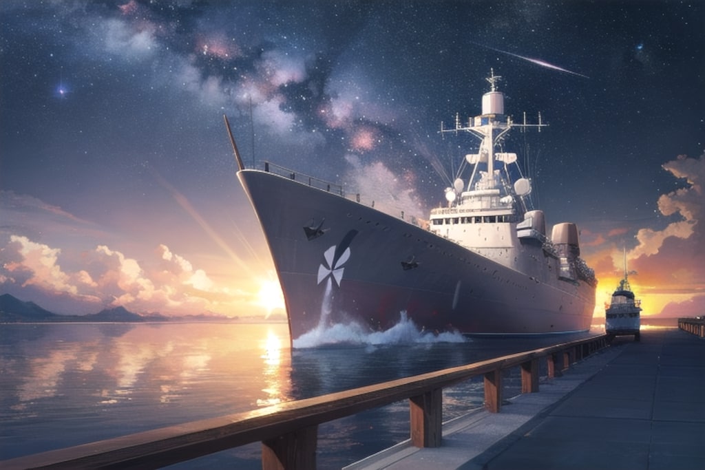 軍艦と星空