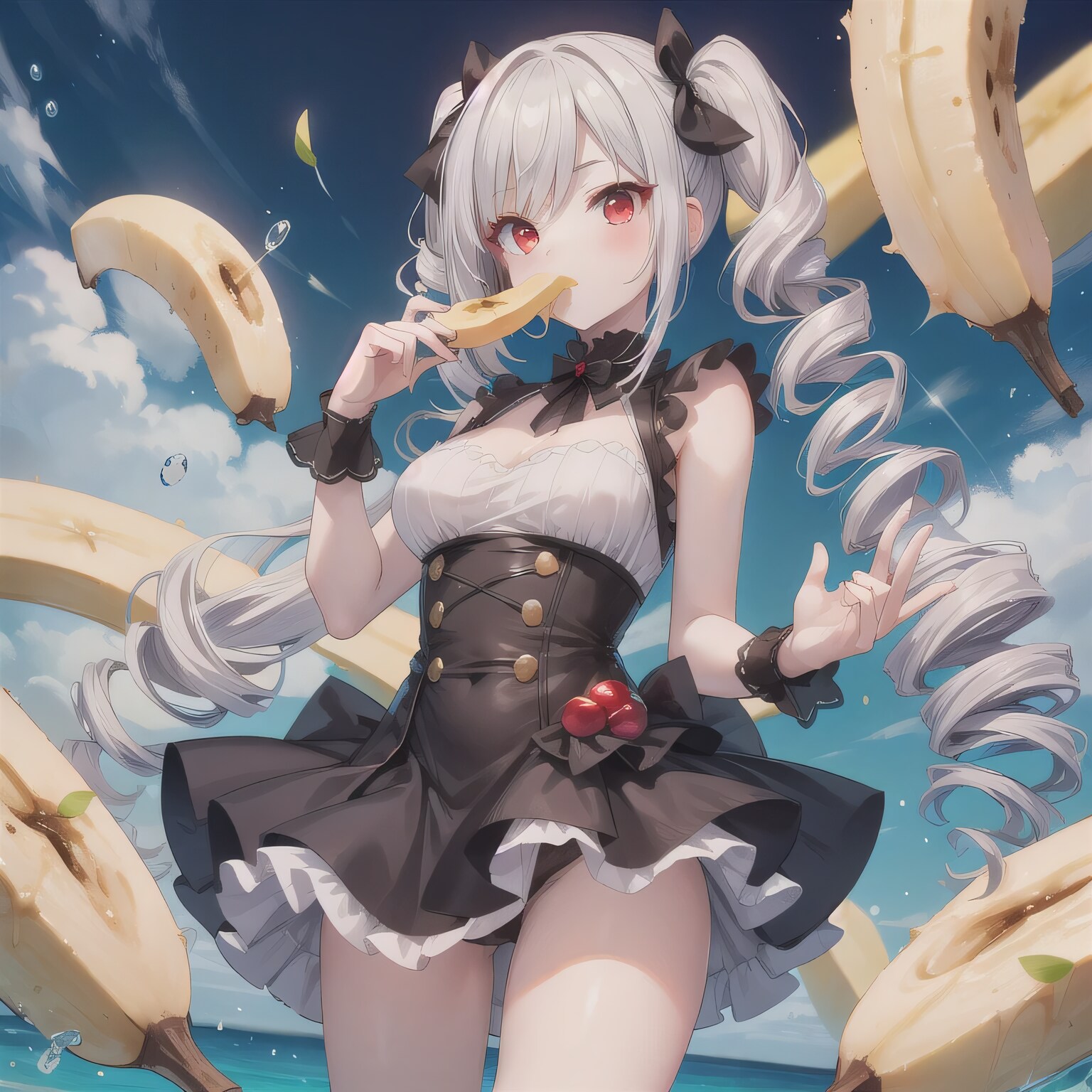 銀髪ロングでバナナの少女 | の人気AIイラスト・グラビア