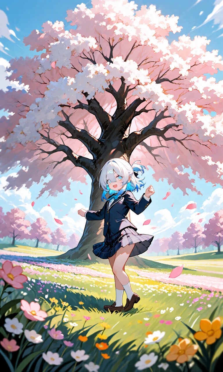 瑠璃花　桜と制服
