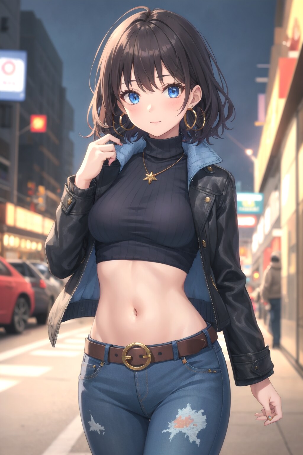 革ジャンとへそ出し