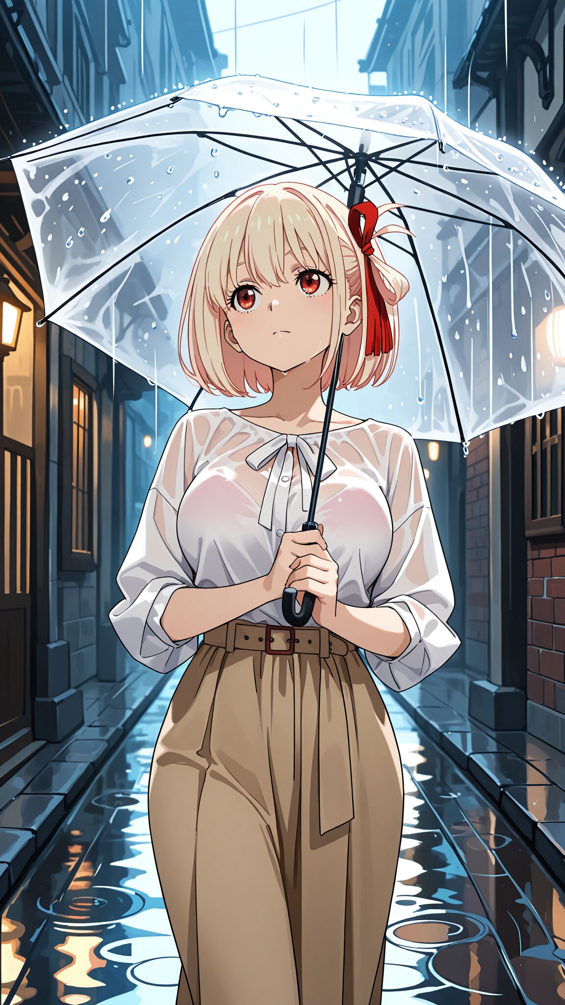 雨の路地と傘